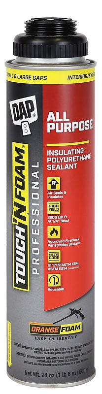 DAP Touch 'n Foam Professional Series 7565002420 All-Purpose Foam Sealant, Orange, 24 oz Can