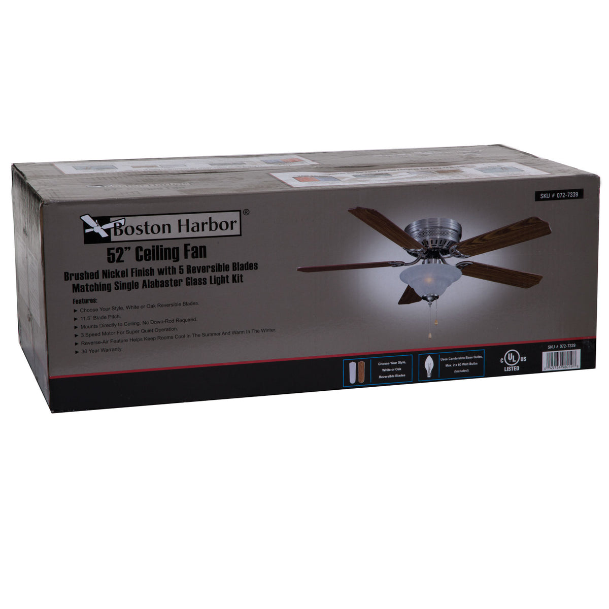Boston Harbor CF-B-652+1F242BN Hugger Ceiling Fans, Brushed Nickel
