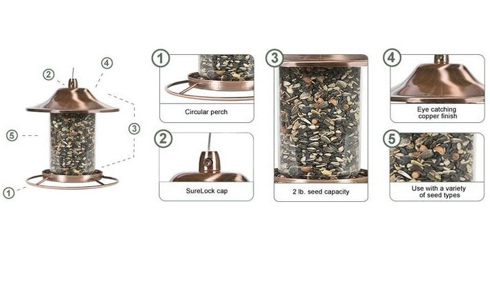 Perky Pet 312C Copper Panorama Bird Feeder, 2 Lbs