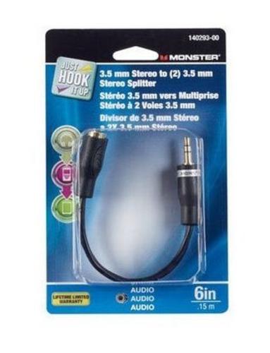 Monster 140293-00 Stereo Headphone Adapter, 3.5 mm, 6"