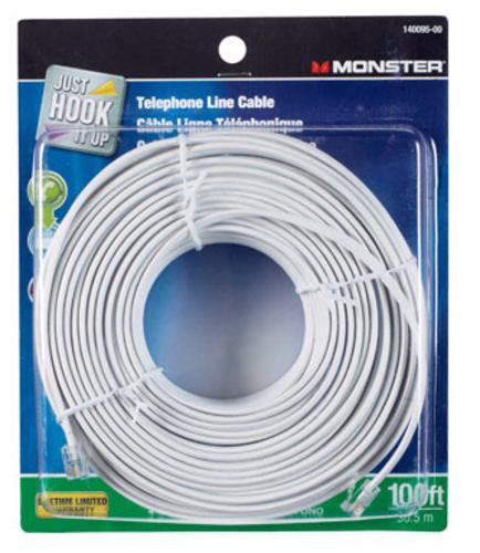 Monster 140095-00 Cable Telephone Line Cord, White, 100'