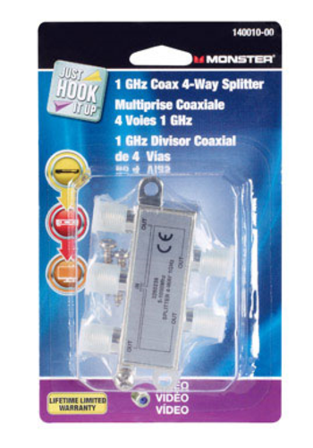 Monster 140010-00 4 Way Digital Coax Splitter, 1 GHz