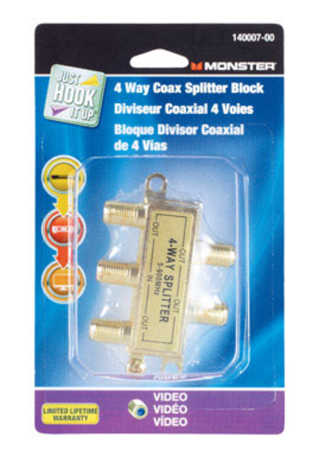 Monster 140007-00 4 Way Coax Splitter, 500-900 MHz