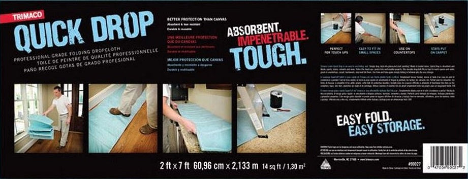 Trimaco 90027 Quick Drop Folding Dropcloth, 2' x 7'
