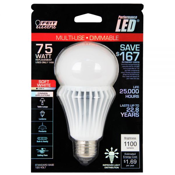 Feit BPAG1100DM/LED LED A-Line Bulb, 120 V, 14 Watts
