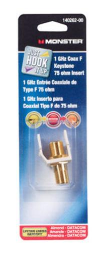 Monster 140262-00 Coax F Connector Keystone Insert 75 Ohm, Almond