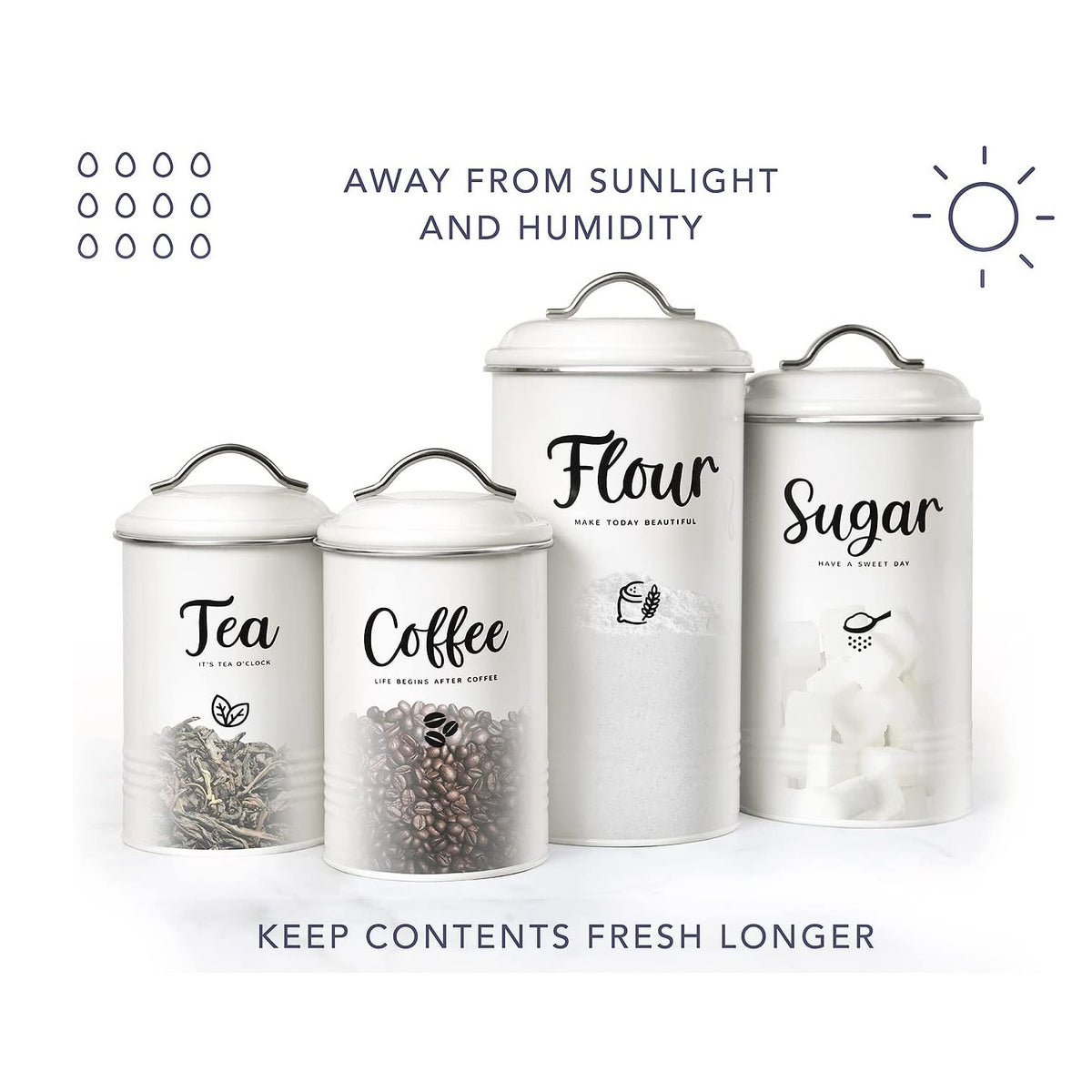 SoldSimple NF-4OY2-HNVG White Canister for Kitchen Counter, Set of 4