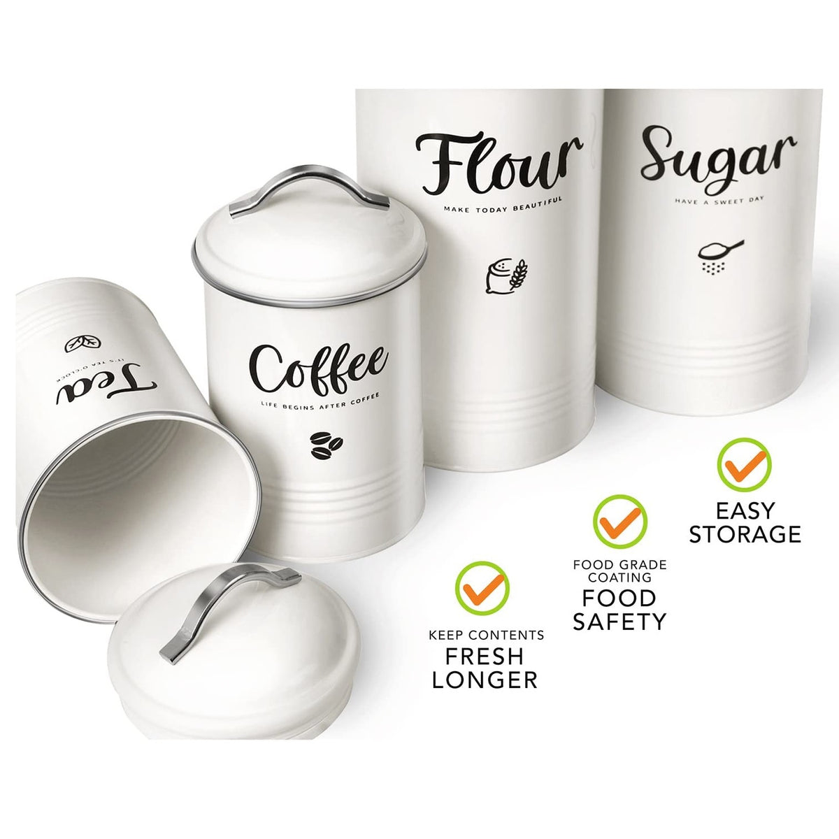 SoldSimple NF-4OY2-HNVG White Canister for Kitchen Counter, Set of 4