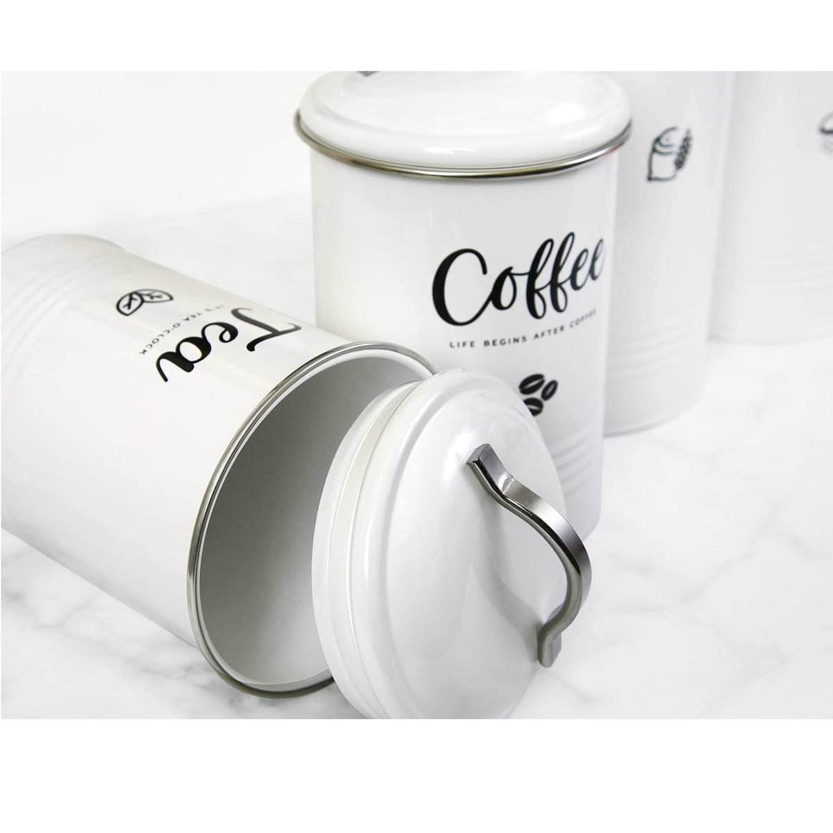 SoldSimple NF-4OY2-HNVG White Canister for Kitchen Counter, Set of 4