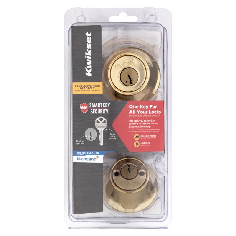 Kwikset 96650-509 SmartKey Security Double Cylinder Deadbolt, Polished Brass