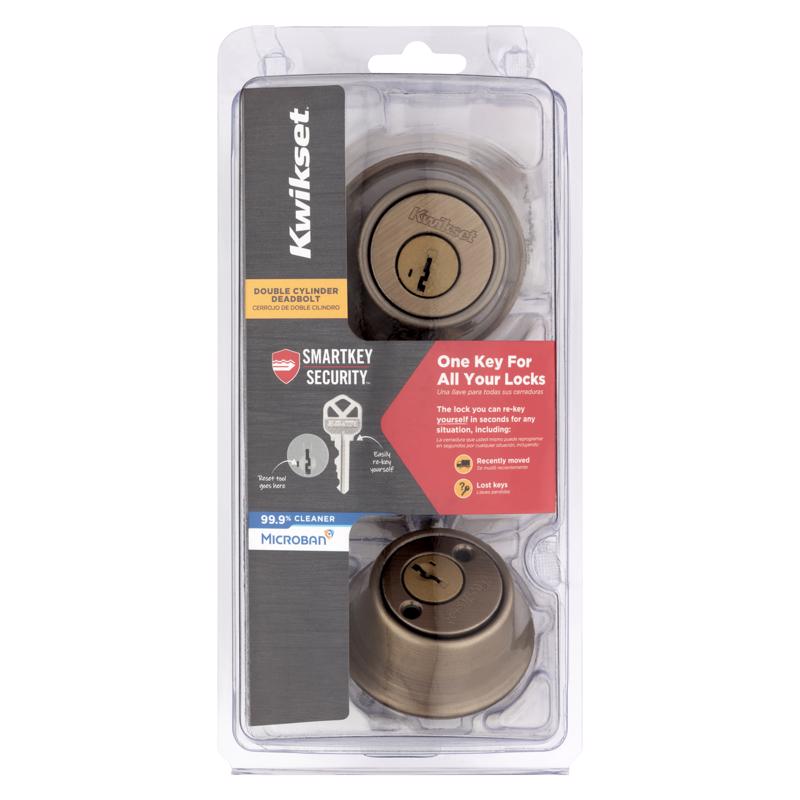 Kwikset 96650-510 SmartKey Security Double Cylinder Deadbolt, Antique Brass