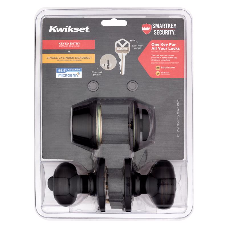 Kwikset 690CV11PSMTCPK6V1 SmartKey Security Entry Knob and Single Cylinder Deadbolt, Venetian Bronze