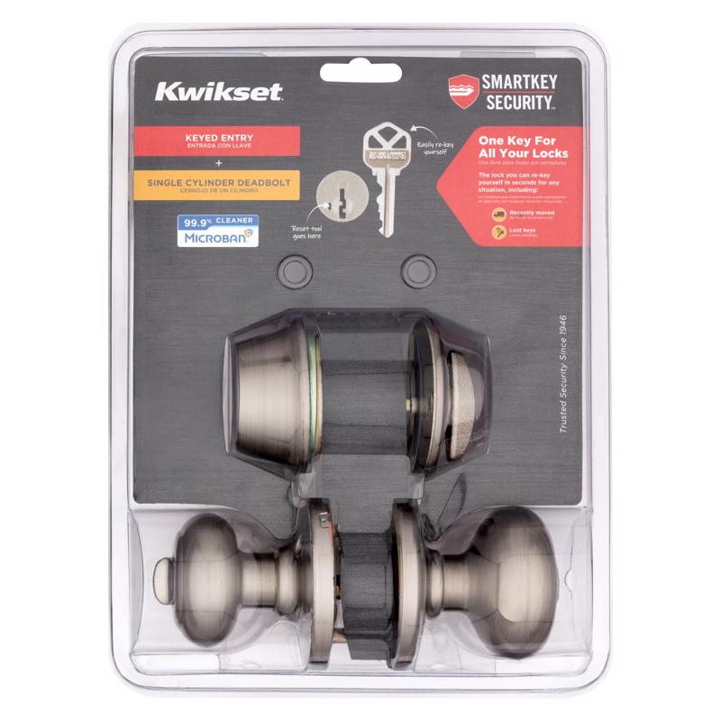 Kwikset 690CV15SMTCPK6V1 SmartKey Security Entry Knob and Single Cylinder Deadbolt, Satin