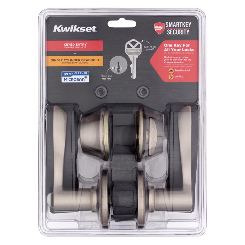 Kwikset 96900-420 SmartKey Security Lever and Single Cylinder Deadbolt, Satin Nickel
