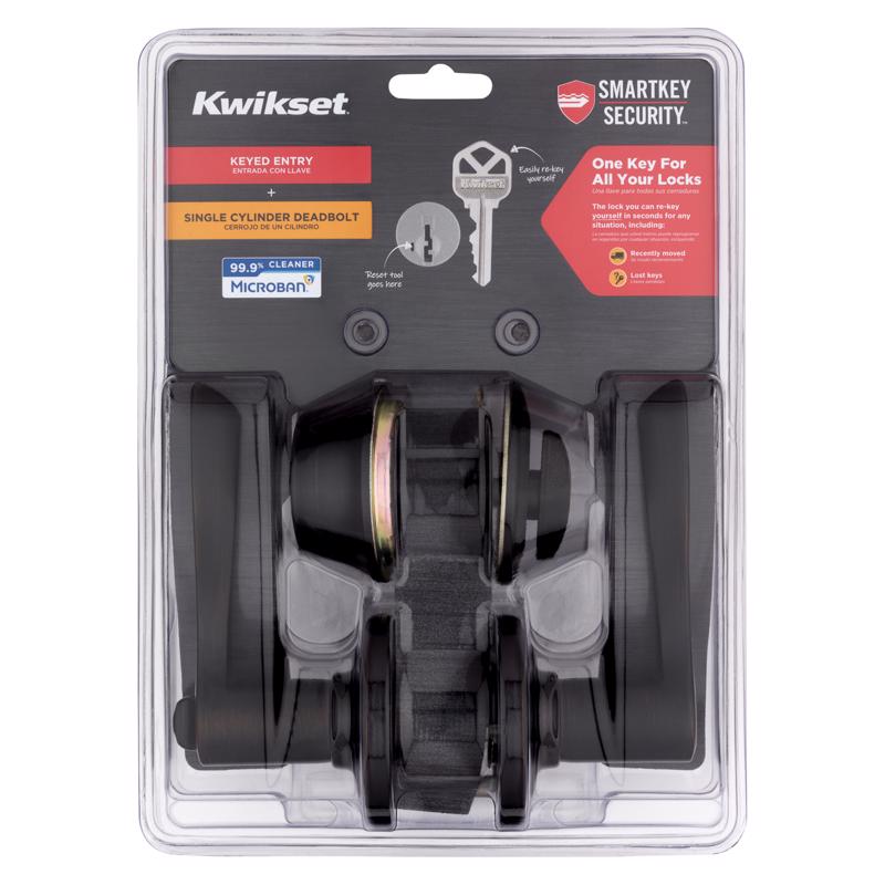 Kwikset 96900-425 SmartKey Security Lever and Single Cylinder Deadbolt, Venetian Bronze