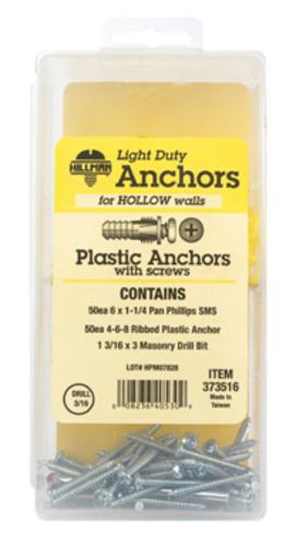 Hillman 373516 Plastic Anchor Kit With Screws, 4-6-8 x 7/8", 101/Pk