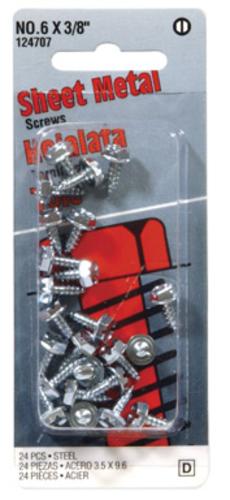 Hillman 5290 Sheet Metal Screws, Zinc Plated Steel, 6 X 3/8", Card 20