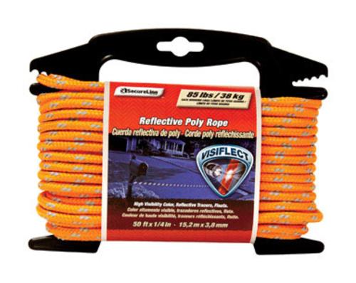 Secureline RMFPO1450 Visiflect Rope With Winder, 1/4" x 50', Orange