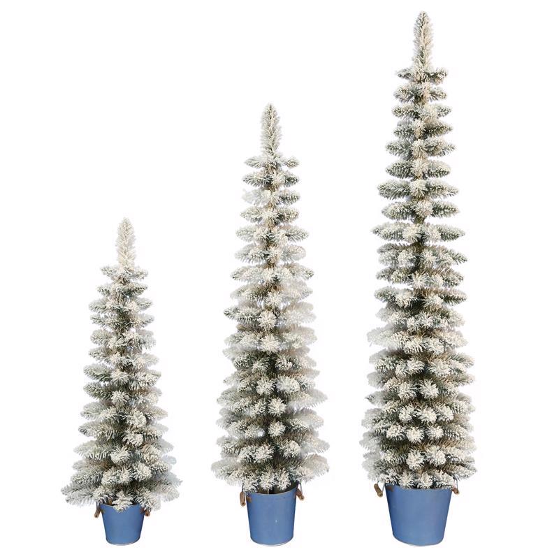 Celebrations 22-111-430-3PK Slim Flocked Pencil Christmas Tree, 5 Feet