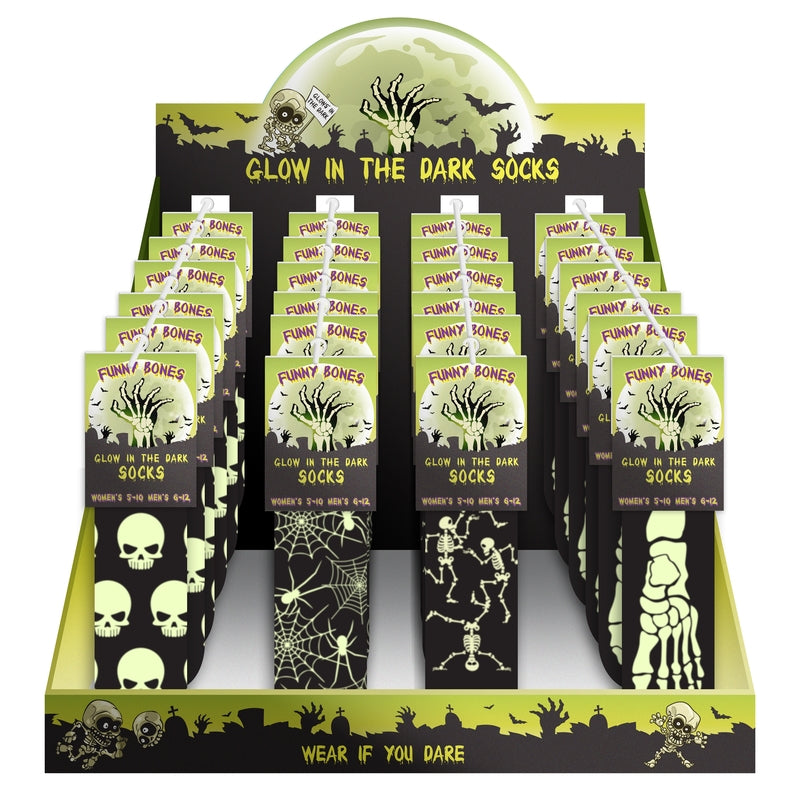 DM Merchandising H-GLSCK Glow-in- the- Dark Halloween Socks, Assorted Color