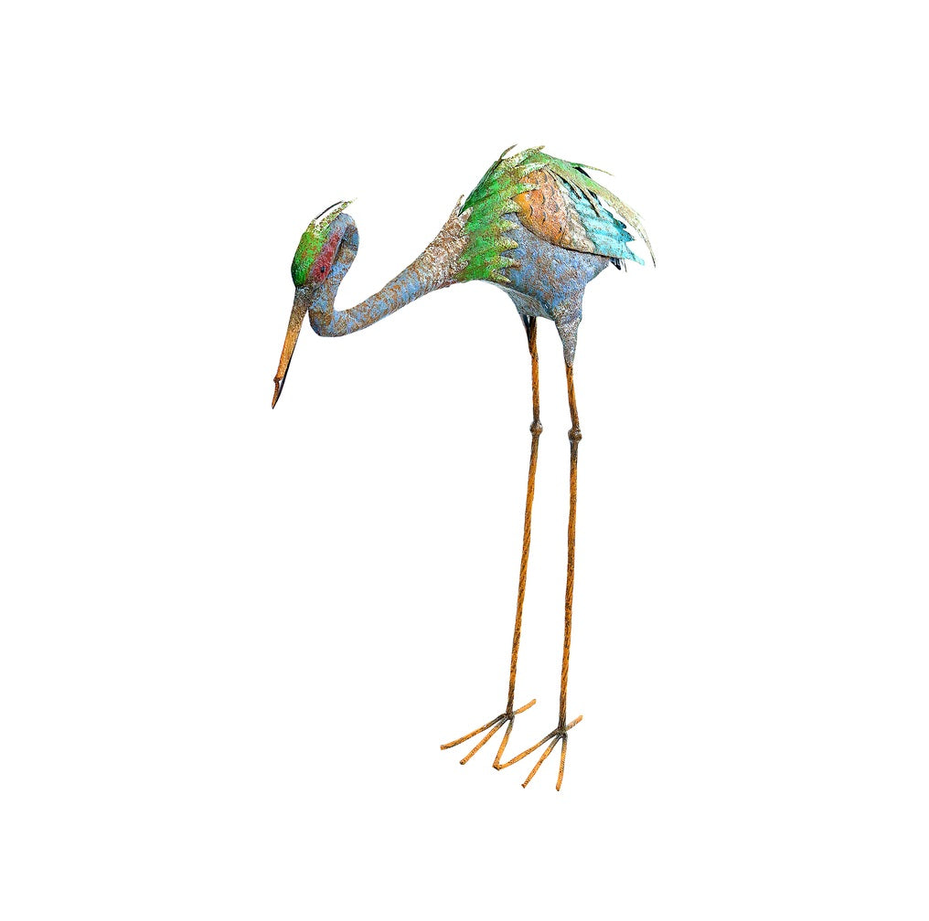 Alpine HEH210 Crane Stake Statue, Multicolored, 31 in
