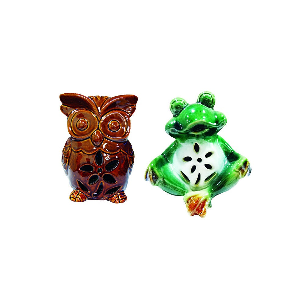 Alpine KLL102ABB Solar Frog & Owl Garden Statue, Assorted Colors