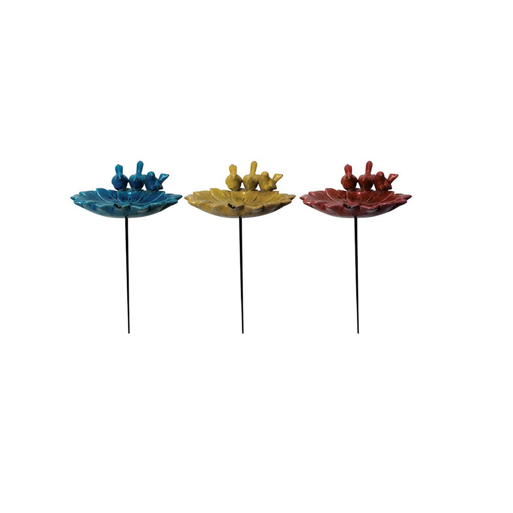 Alpine KLL123A Bird Bath Garden Stake, Ceramic