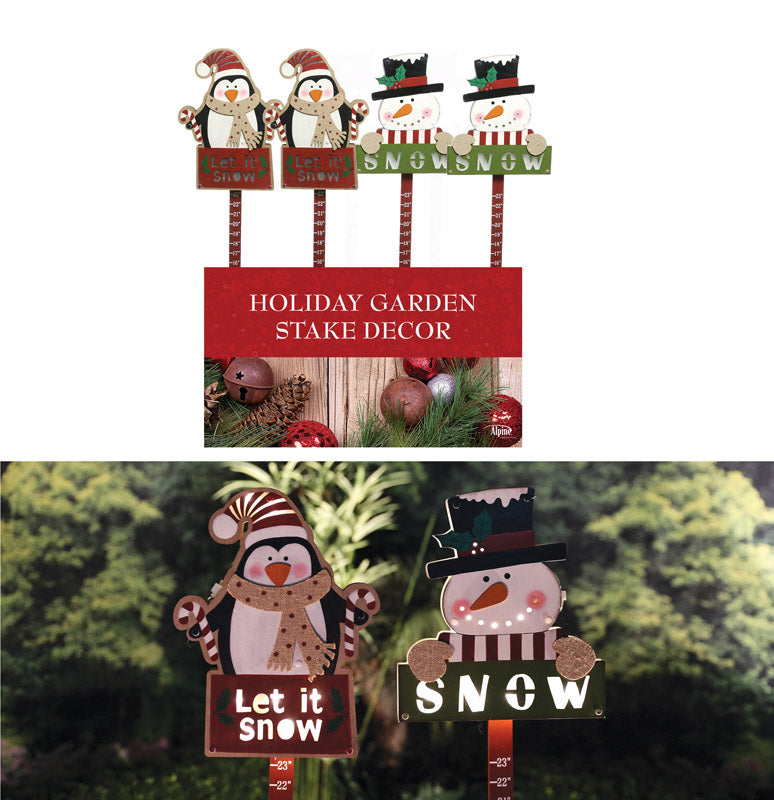 Alpine WQS144A-TM Christmas Penguin/Snowman Yard Stake, Wood