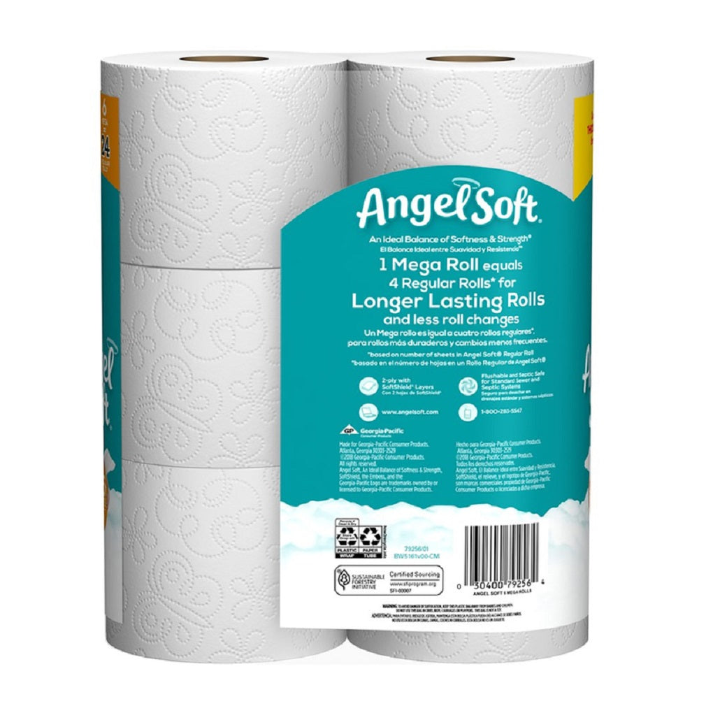 Angel Soft 79256 Toilet Paper, White, 6 Rolls