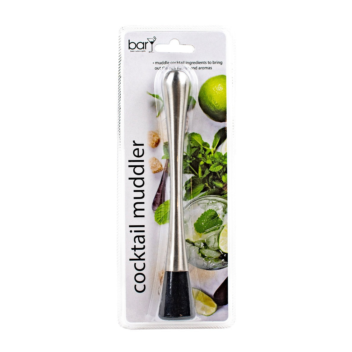 BarY3 BAR-0760 Cocktail Muddler, Black/Silver, Stainless Steel