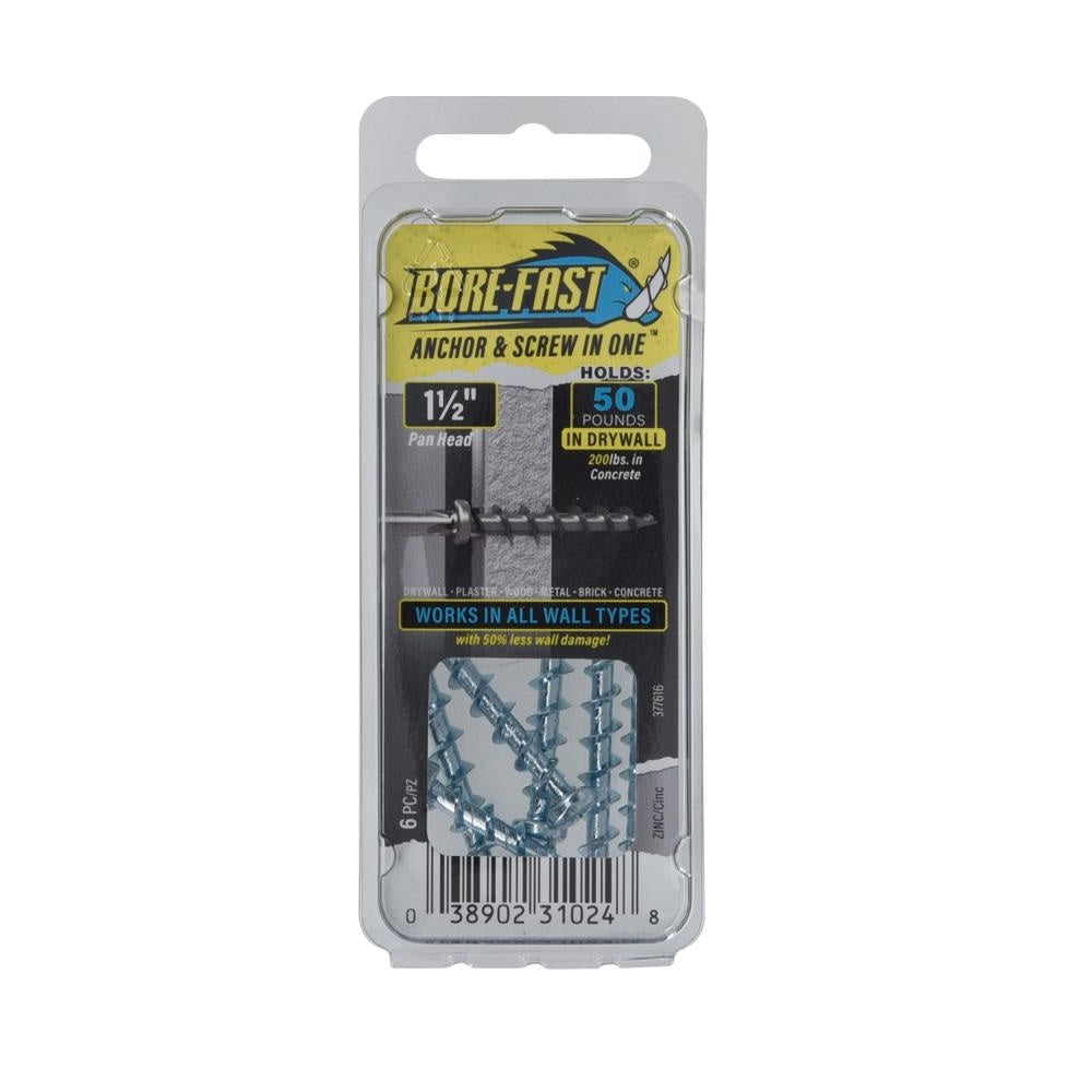 Bore-Fast 377616 Pan Head Screw and Anchor, Steel