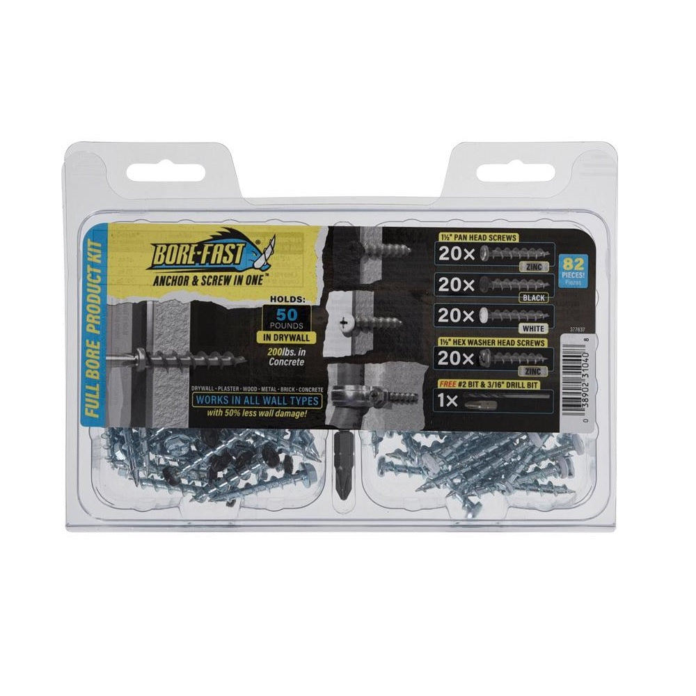 Bore-Fast 377637 Pan Head Screw and Anchor, Steel