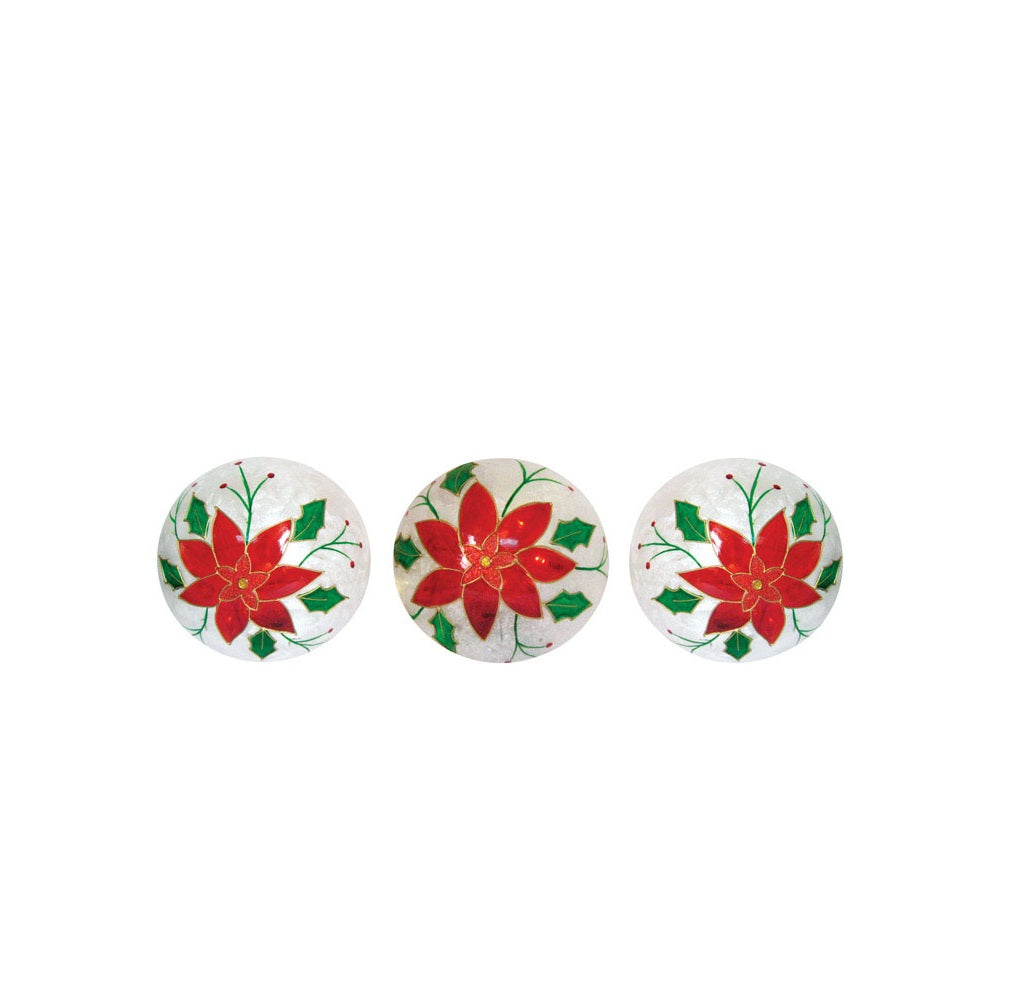 CTM LG02 Poinsettia Lighted Glass Ball Christmas Ornaments, Multicolored