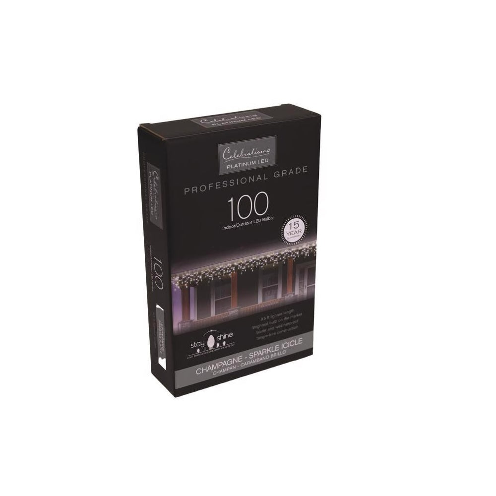 Celebrations ICT5CHSA Platinum LED T5 Icicle Christmas Lights, 100 Lights