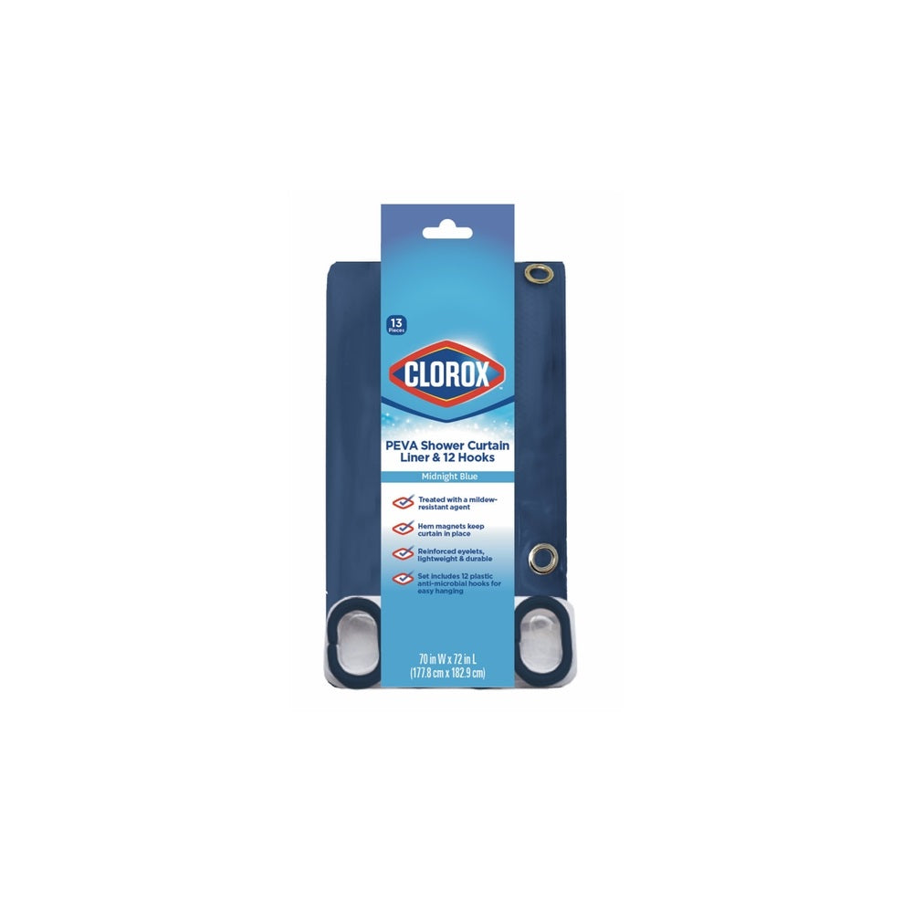 Clorox 441O0-6010-420 Shower Curtain With Hooks, PEVA