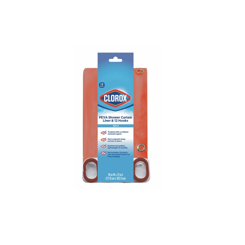 Clorox 441O0-6010-610 Shower Curtain With Hooks, PEVA