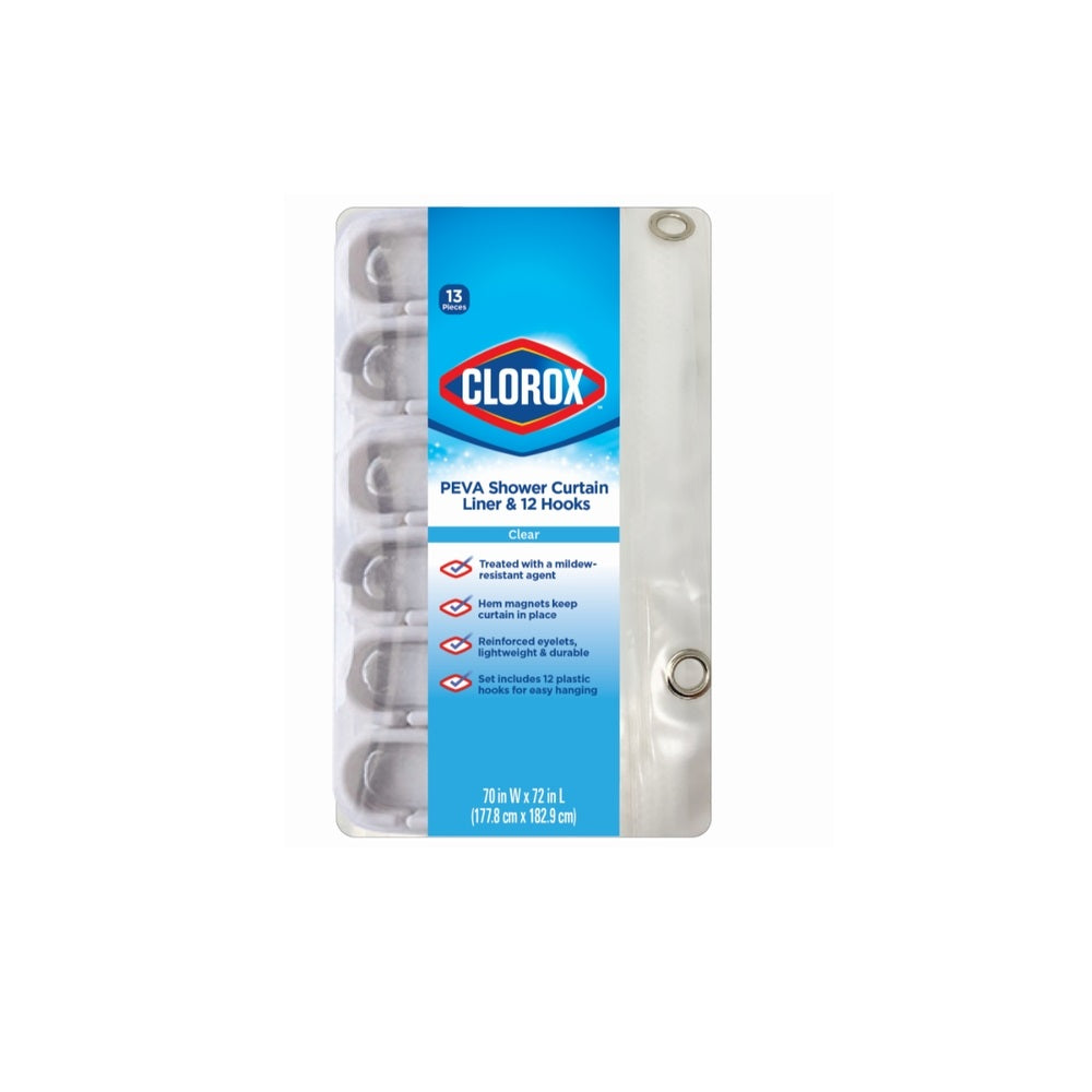 Clorox 441O0-6010-960 Shower Curtain With Hooks, PEVA