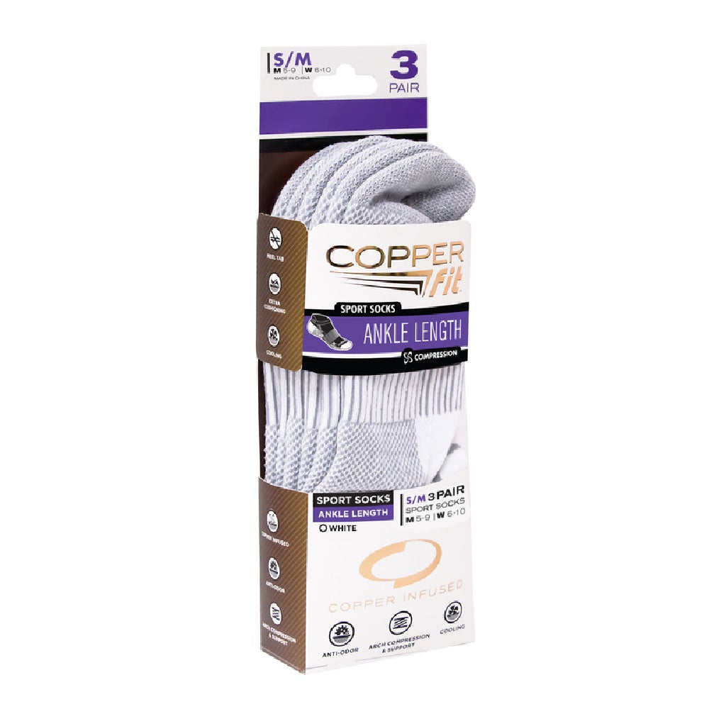 Copper Fit CFSSWHSM As Seen On TV Unisex Sport Ankle Socks, S/M