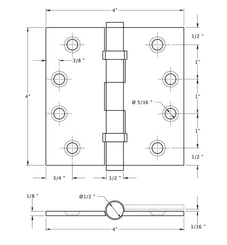 Deltana CSB44BB Ball Bearings Square Door Hinge, PVD Polished Brass, 4" x 4"
