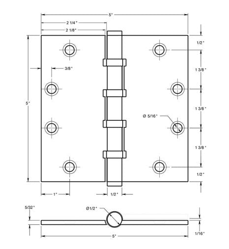Deltana CSB55BB Square Door Hinge, PVD Polished Brass, 5" x 5"