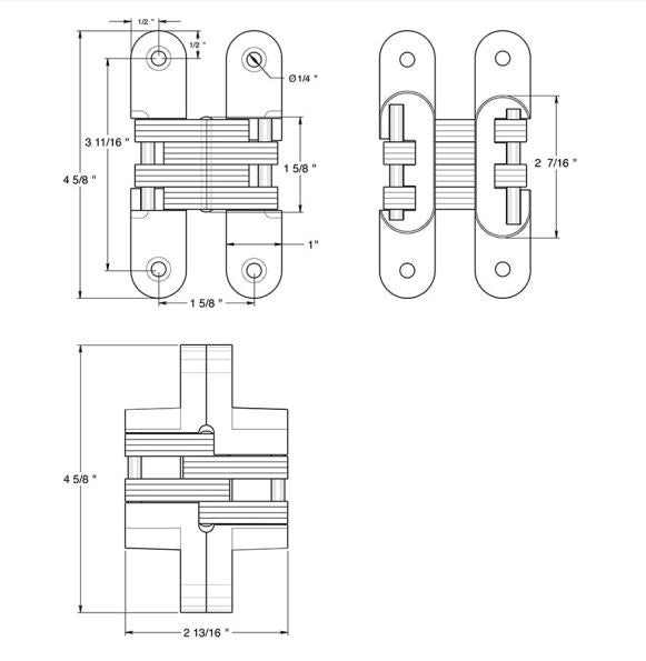 Deltana DCH216U4 Concealed Hinge, Satin Brass, 4-5/8" x 1"