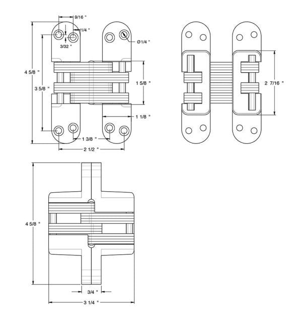 Deltana DCH218U26D Concealed Hinge, Satin Chrome, 4-5/8" x 1-1/8"