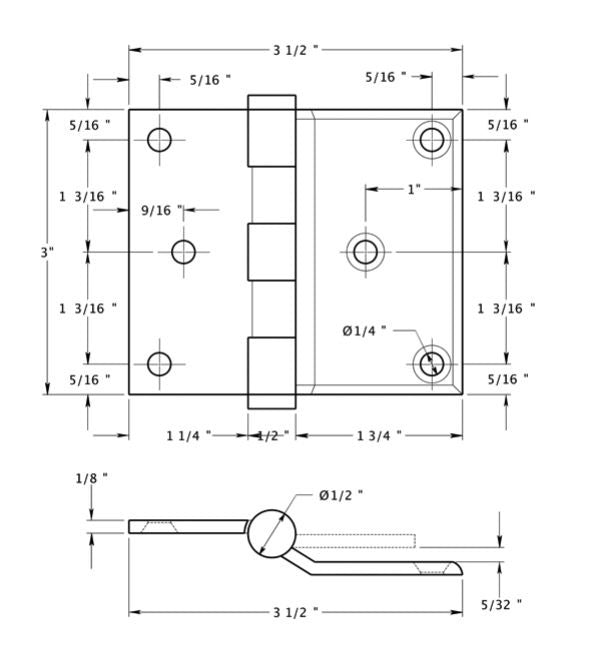 Deltana DHS3035U26 Half Surface Hinge, Bright Chrome, 3" x 3-1/2"