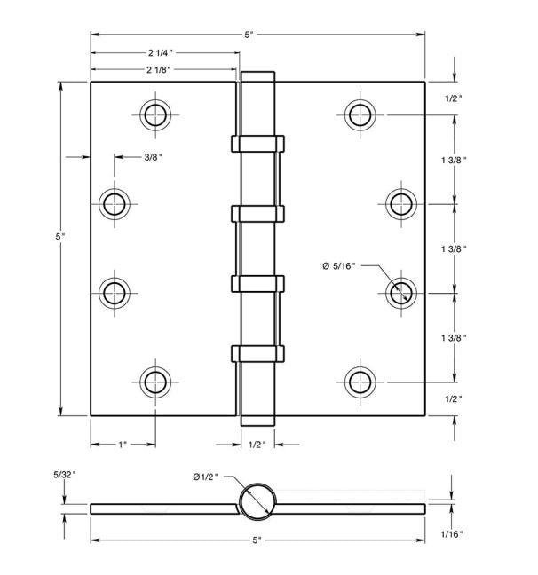 Deltana DSB55B15A Square Ball Bearing Hinge, Antique Nickel