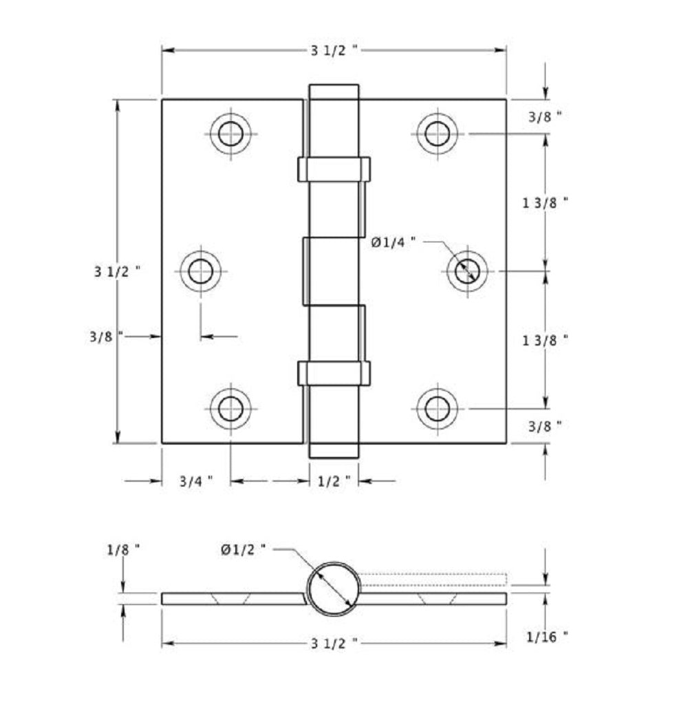 Deltana DSB35B15A Square Hinge, Ball Bearings, Antique Nickel, 3-1/2" x 3-1/2"