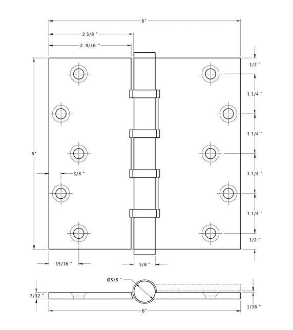 Deltana DSB66BB26D Square Ball Bearing Hinge, Satin Chrome