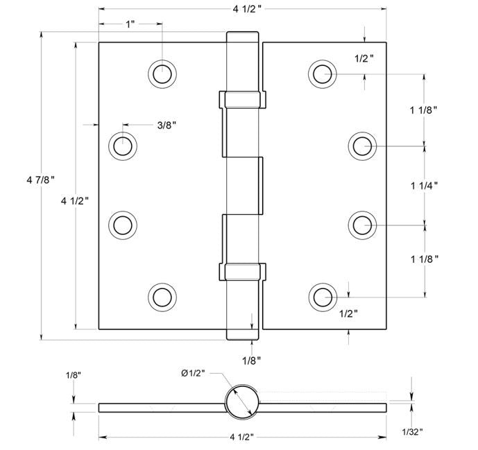 Deltana DSB45B14 Ball Bearings Square Hinge, Bright Nickel