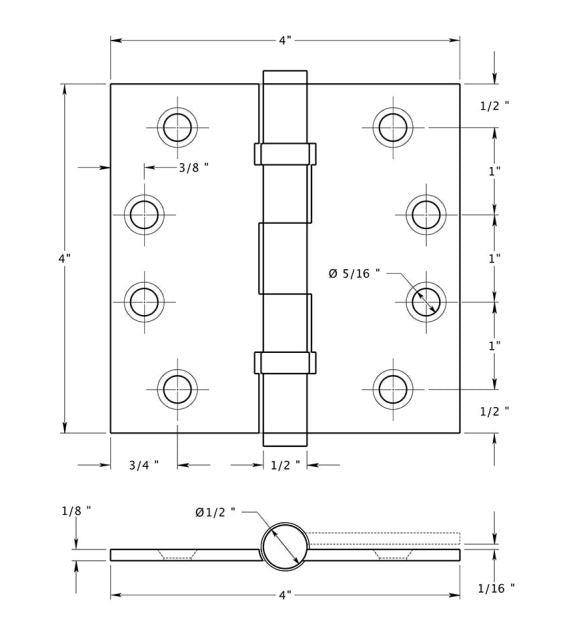 Deltana DSB4B14 Ball Bearings Square Hinge, Bright Nickel