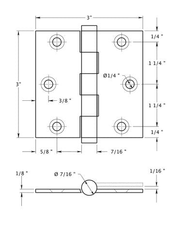 Deltana DSB310B Square Door Hinge, Oil Rubbed Bronze, 3" x 3"