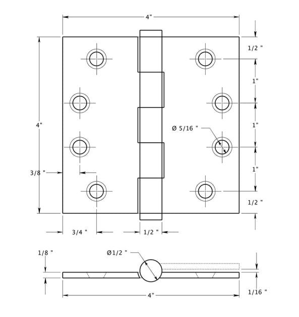 Deltana DSB4NB15 Ball Bearings Square Hinge, Satin Nickel